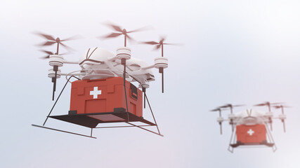Transport drones for medical purposes,Long-distance transport drones in remote areas,military drones,Air cargo drones,3d rendering