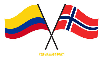 Colombia and Norway Flags Crossed And Waving Flat Style. Official Proportion. Correct Colors.