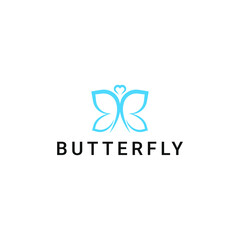 Flat line art butterfly with love for animal wildlife logo design vector