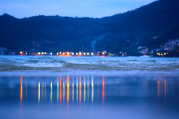 Out of focus view of tropical beach after the sunset. Abstract background. - 453092077