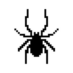 Vector pixel spider  icon. Computer virus pictogram. Black spider icon isolated on white background.  Internet security theme.