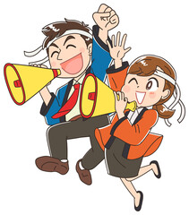 セールでハッピを着て呼び込む店員