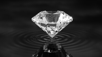 Beautiful 3D Rendered Shiny Diamond in Brilliant Cut on Black Background , Diamond Background
