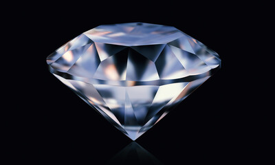 Beautiful 3D Rendered Shiny Diamond in Brilliant Cut on Black Background , Diamond Background