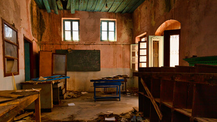 Classroom in the abandoned village of Kalami