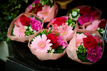 Various kinds of flowers in a basket