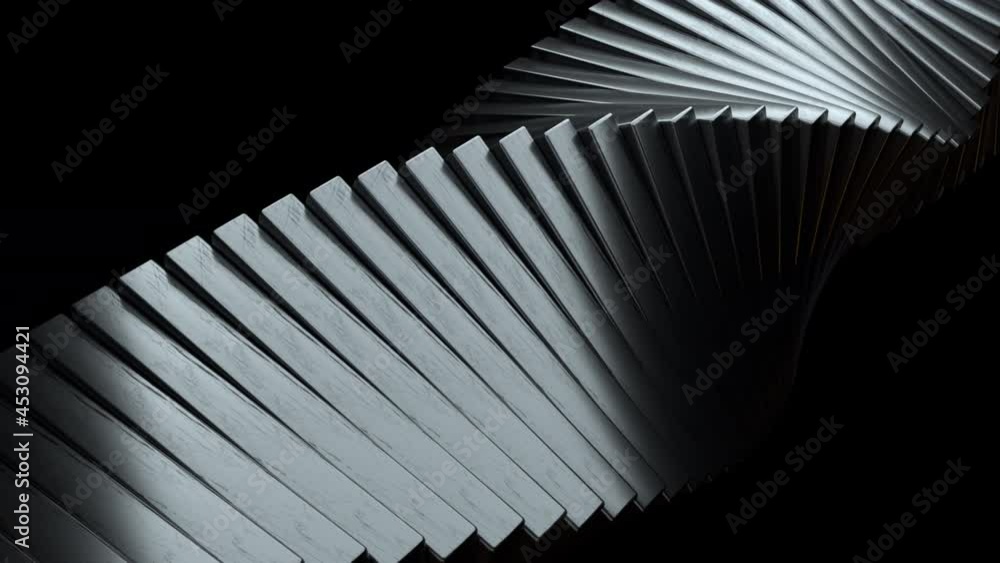 Poster geometric vortex with 3d rendering effect of dynamic unwinding. metal corrugated tiles in endless st