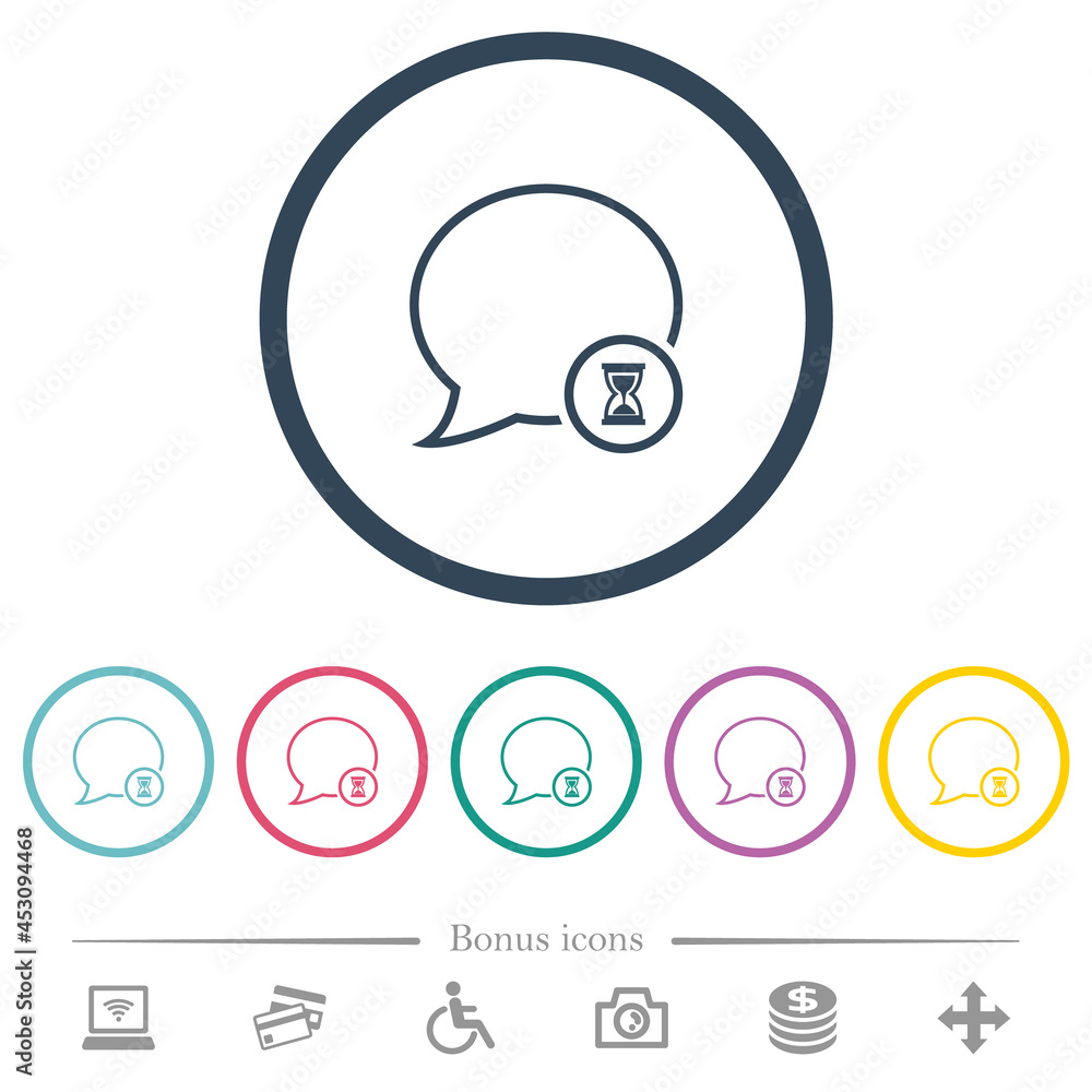 Poster waiting message outline flat color icons in round outlines