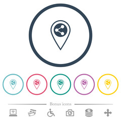 Share GPS location flat color icons in round outlines