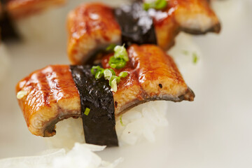 Eel sushi on a plate 