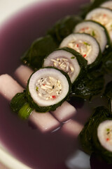 Various vegetable kimchi on a plate 