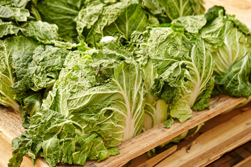 fresh green cabbage on table