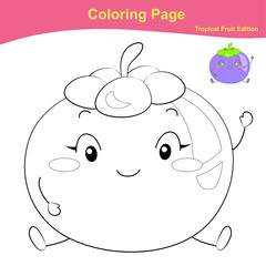 Fruit coloring worksheet page. Coloring cute fruit worksheet page. Educational printable colouring worksheet. Additional worksheet for kids. Vector illustration in cartoon style.