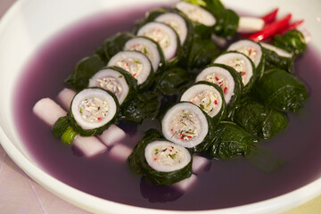 Various vegetable kimchi on a plate 