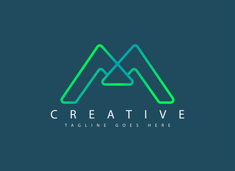 LETTER M logo silhouette green color icon Vector illustration. black background,