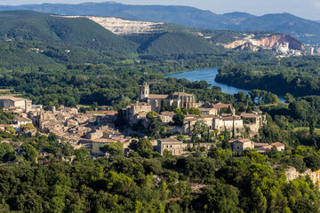 Fototapeta na wymiar The village of Viviers seen from a hill above the Rhône