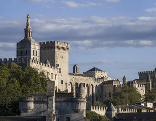 Fototapeta na wymiar Avignon Pope Palace at sunrise, Largest Gothic Medieval Architecture