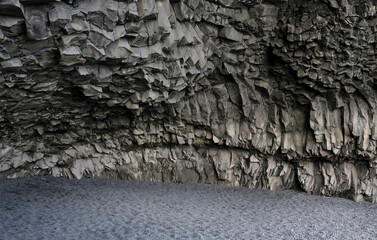 Basalt cave at Reynisfjara Black Beach in Iceland