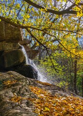 Fototapeta na wymiar Waterfall in the Sofiyivsky arboretum. Uman, Ukraine