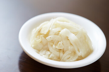 Vinegar pickled onions on a plate