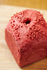 cube bread on a cutting board 