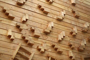 Part of wooden climbing wall for mountaineering and sport training