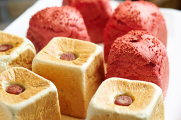 Cube-shaped bread in the bakery