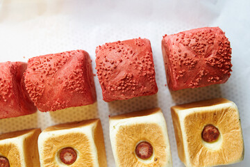 Cube-shaped bread in the bakery