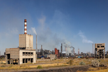 Fototapeta na wymiar Pollutant emissions from metallurgical and coke plants in Temirtau. Karaganda Region of Kazakhstan.