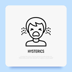 Human in hysterics, crying child thin line icon. Negative emotion. Modern vector illustration