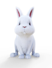 Cute little furry white bunny rabbit on a white background. 3d rendering
