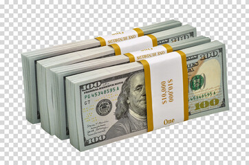 New design dollar bundles stack of bundles of 100 US dollars isolated on white background....