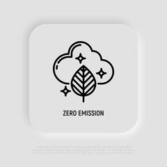 Zero emission thin line icon, plant with cloud. Sustainability concept. Modern vector illustration.