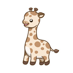 Cute happy giraffe side view cartoon clipart vector illustration. African woodland animal element for print, design, stickers etc.