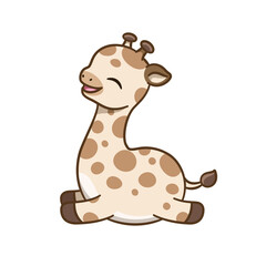 Cute leaping happy giraffe cartoon clipart vector illustration. African woodland animal element for print, design, stickers etc.