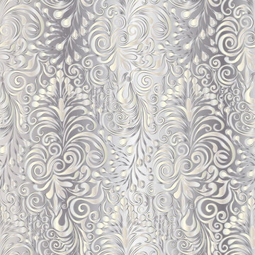 Seamless pattern, vector. Damask style silver pattern on a silver background..