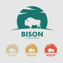 Great wild bison simple flat logo design concept