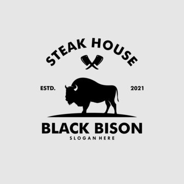 Bison Silhouette Steak Vintage Retro Logo design