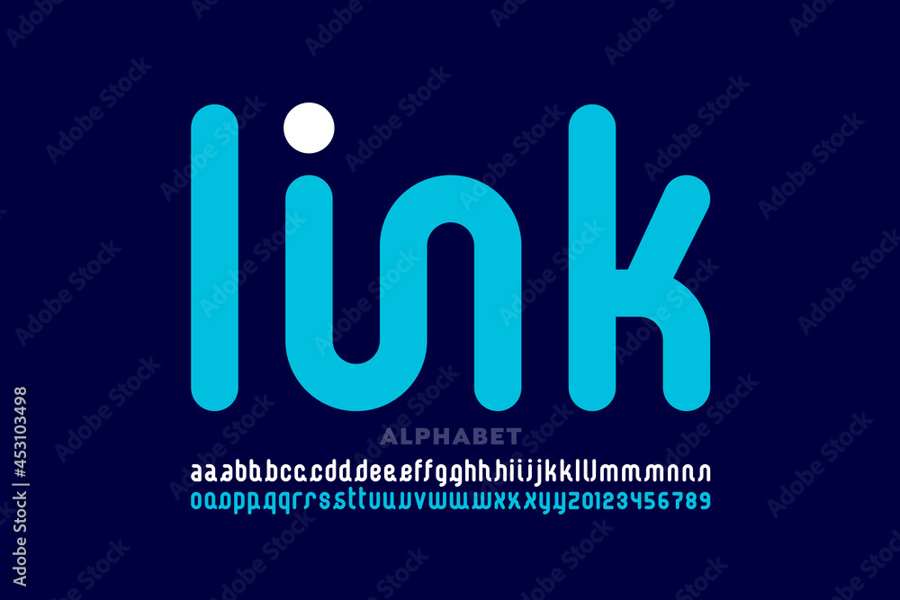 Poster linked letters font design, alphabet and numbers vector illustration