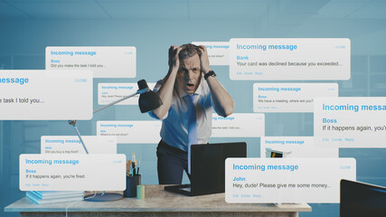 Stressed manager overwhelmed with messages