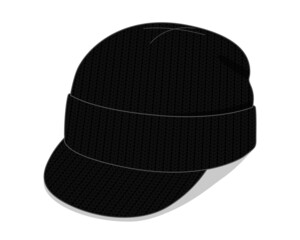 Black Beanie Hat With Brim Cap Template Vector on White Background
