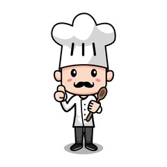 Cute little Italian chef with mustache vector illustration