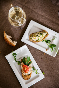 High angle view of sandwich on plates