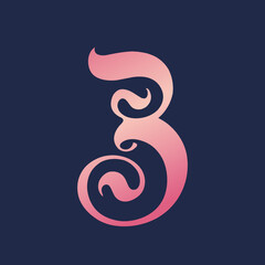 Letter B logo.Typographic signature icon.Lettering sign isolated on dark background.Decorative alphabet initial.Elegant, luxury, wedding, beauty, spa style character.Pink color.