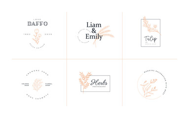 Abstract Doodle flowers logo template. Modern Logo Template for florist, photographer, fashion blogger, design studio. Retro Floral Vector Illustration.