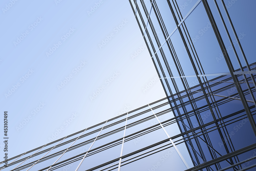Poster low angle view of futuristic modern architecture, skyscraper of corporate office building, 3d render