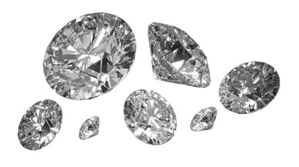 Beautiful 3D Rendered Shiny Diamond in Brilliant Cut on White Background , Diamond Background