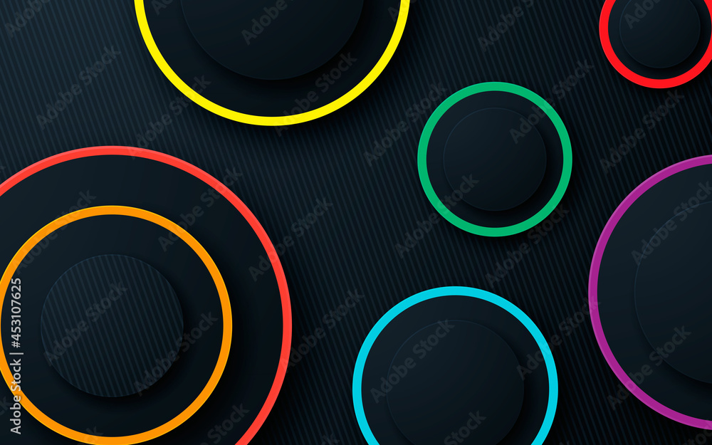 Poster 3D circle shape dimension layers background with colorful line