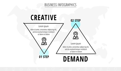 Line vector minimal infographic doodle. Hand drawn timeline business concept with 2 steps by step for diagram, chart, flowchart, levels, graphic, app, web