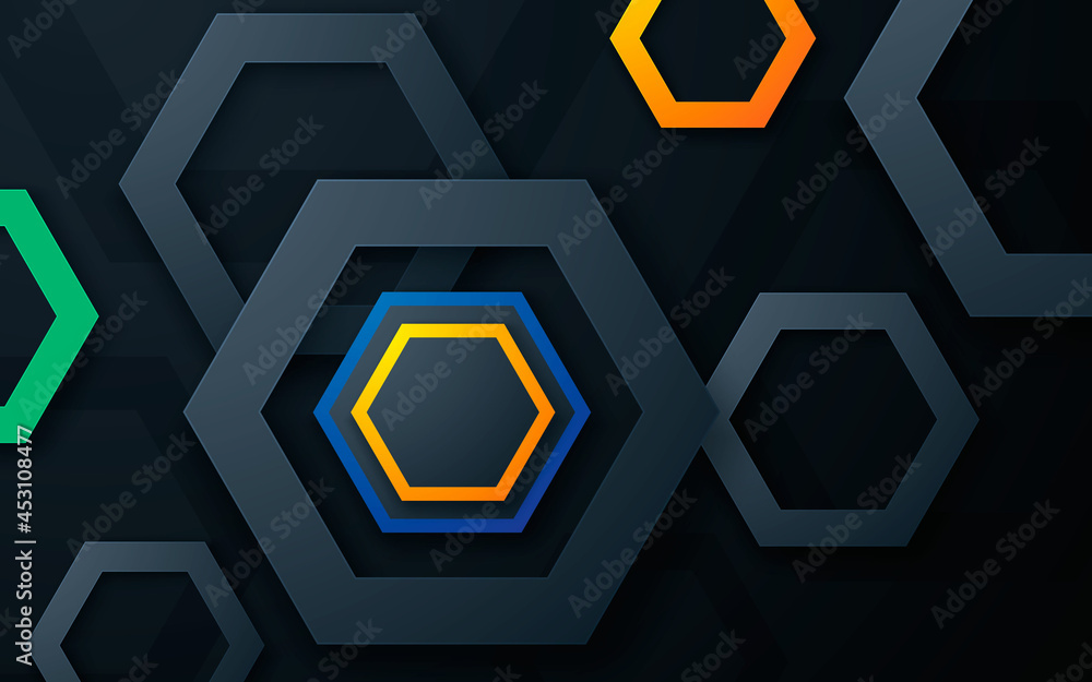 Poster modern polygon shape dimension layers background with colorful light